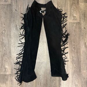 Hobby Horse Black Fringe Show Chaps Women's size Large